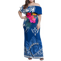 Kosrae Constitution Day Family Matching Off Shoulder Maxi Dress and Hawaiian Shirt Kusaie Special Style LT01 Mom's Dress Blue - Polynesian Pride