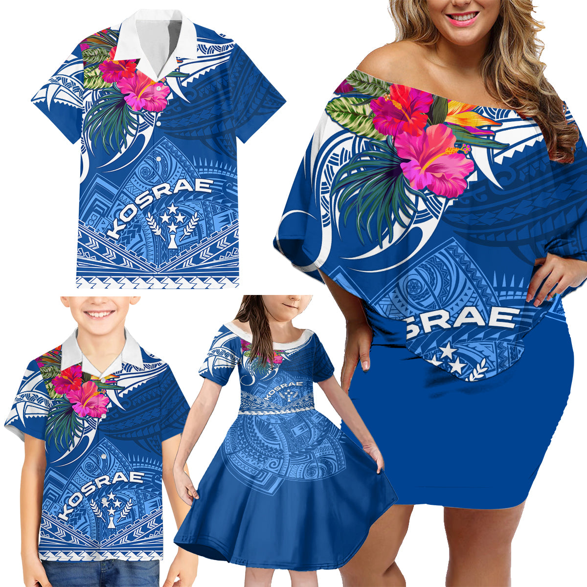 Kosrae Constitution Day Family Matching Off Shoulder Short Dress and Hawaiian Shirt Kusaie Special Style LT01 - Polynesian Pride