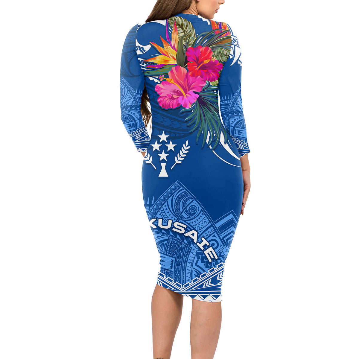 Kosrae Constitution Day Long Sleeve Bodycon Dress Kusaie Special Style LT01 - Polynesian Pride