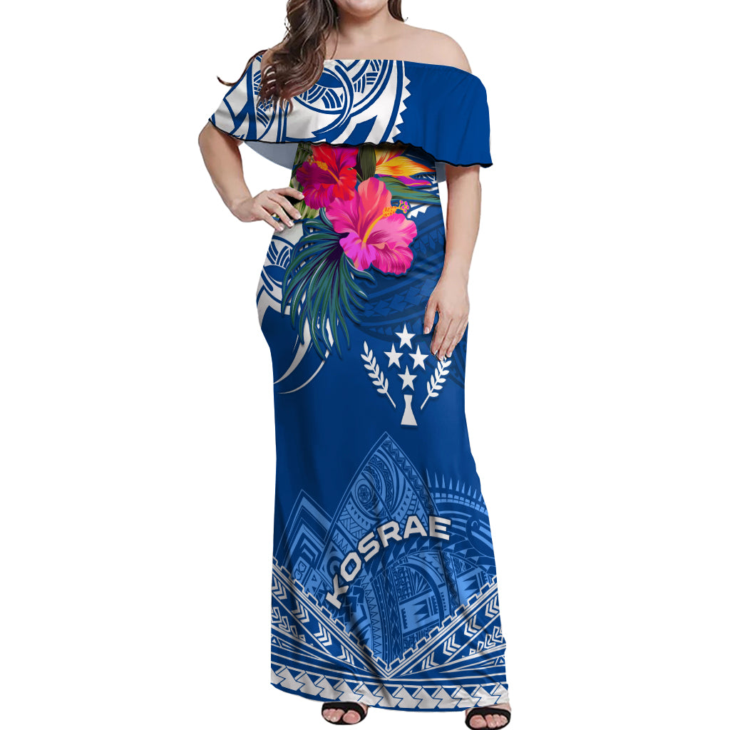 Kosrae Constitution Day Off Shoulder Maxi Dress Kusaie Special Style LT01 Women Blue - Polynesian Pride