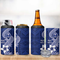 Hafa Adai Guam 4 in 1 Can Cooler Tumbler Polynesian Floral Blue Pattern