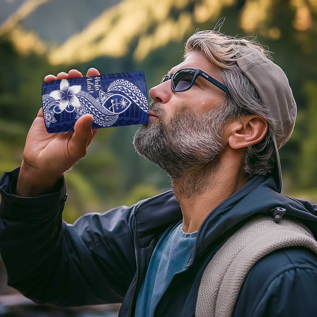Hafa Adai Guam 4 in 1 Can Cooler Tumbler Polynesian Floral Blue Pattern
