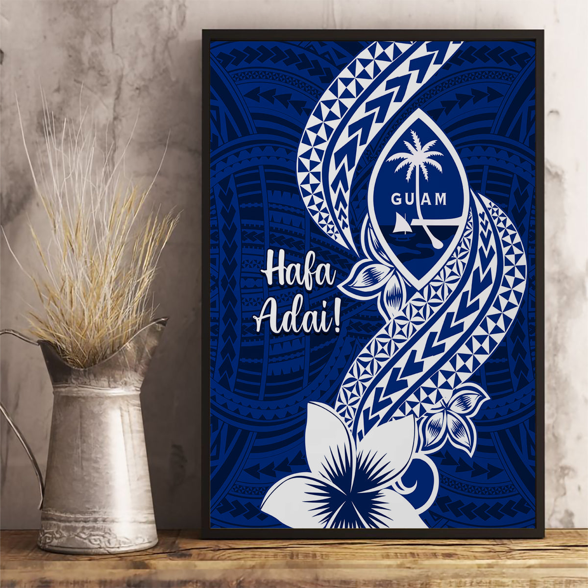 Hafa Adai Guam Canvas Wall Art Polynesian Floral Blue Pattern LT01 - Polynesian Pride