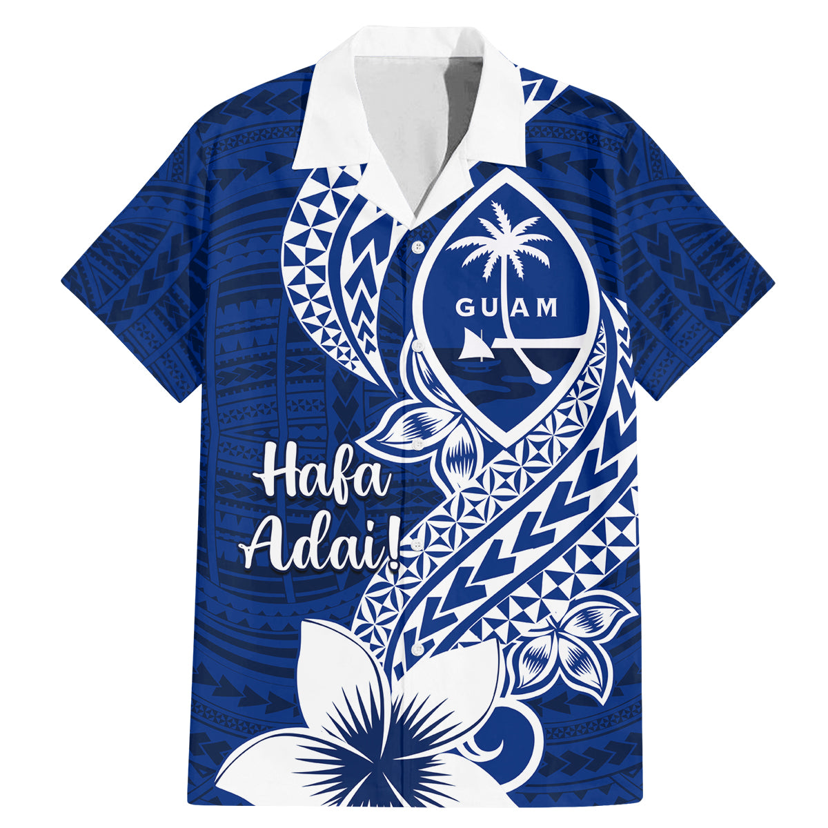 Hafa Adai Guam Family Matching Mermaid Dress and Hawaiian Shirt Polynesian Floral Blue Pattern LT01 Dad's Shirt - Short Sleeve Blue - Polynesian Pride