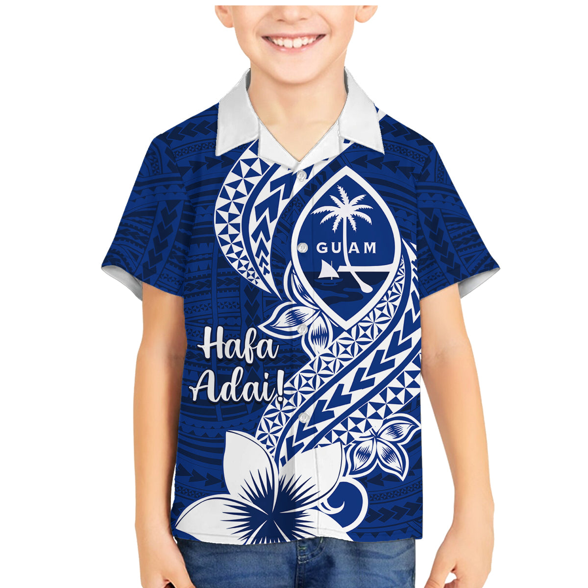 Hafa Adai Guam Family Matching Mermaid Dress and Hawaiian Shirt Polynesian Floral Blue Pattern LT01 Son's Shirt Blue - Polynesian Pride