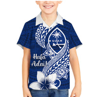 Hafa Adai Guam Family Matching Mermaid Dress and Hawaiian Shirt Polynesian Floral Blue Pattern LT01 Son's Shirt Blue - Polynesian Pride