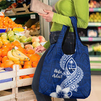 Hafa Adai Guam Grocery Bag Polynesian Floral Blue Pattern