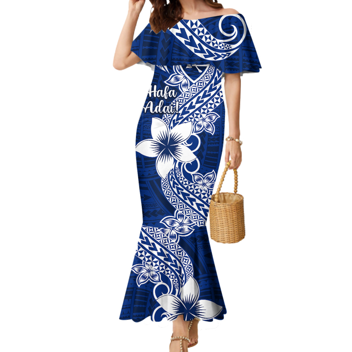 Hafa Adai Guam Mermaid Dress Polynesian Floral Blue Pattern LT01 Women Blue - Polynesian Pride