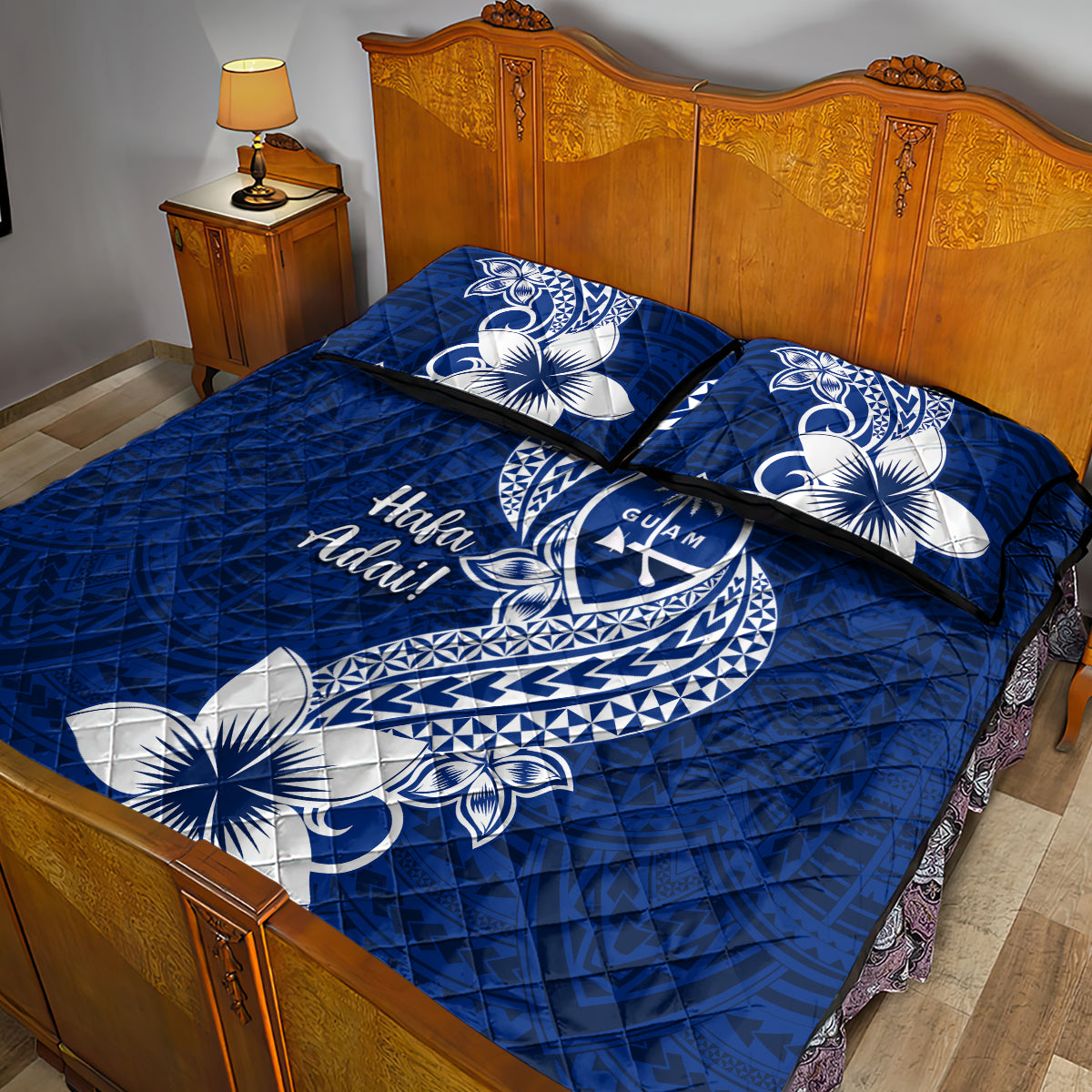 Hafa Adai Guam Quilt Bed Set Polynesian Floral Blue Pattern LT01 - Polynesian Pride