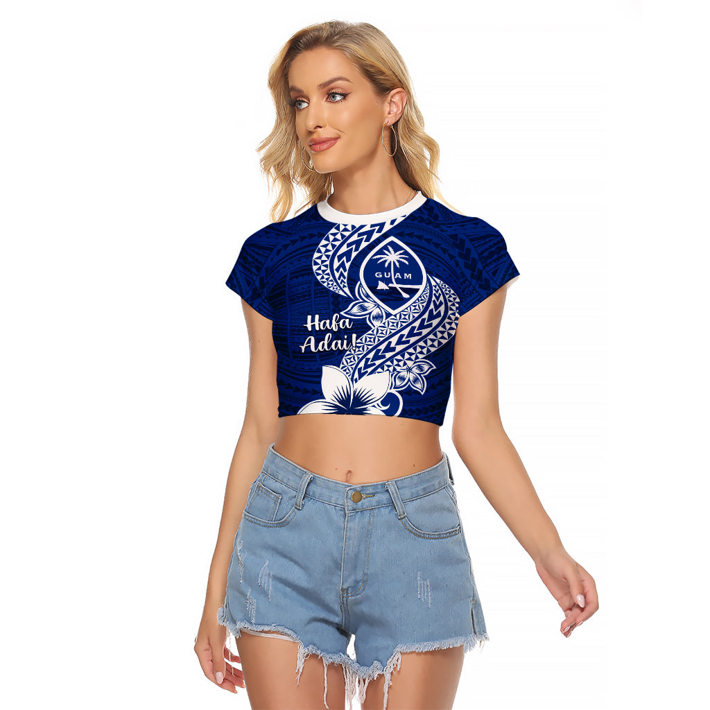 Hafa Adai Guam Raglan Cropped T Shirt Polynesian Floral Blue Pattern LT01 Female Blue - Polynesian Pride