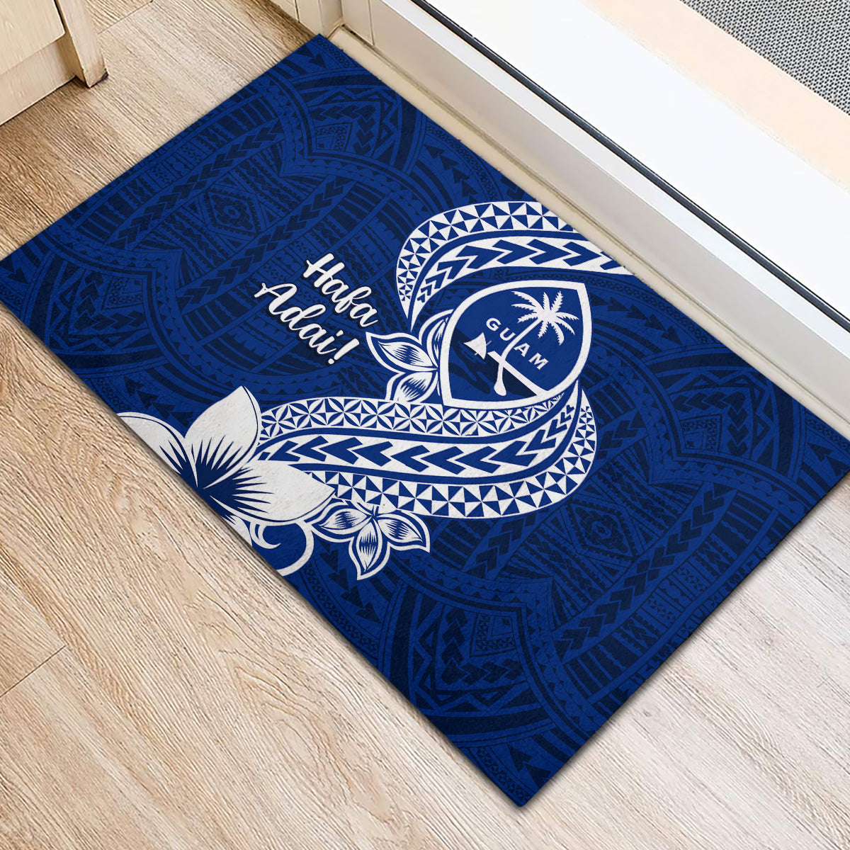 Hafa Adai Guam Rubber Doormat Polynesian Floral Blue Pattern LT01 - Polynesian Pride