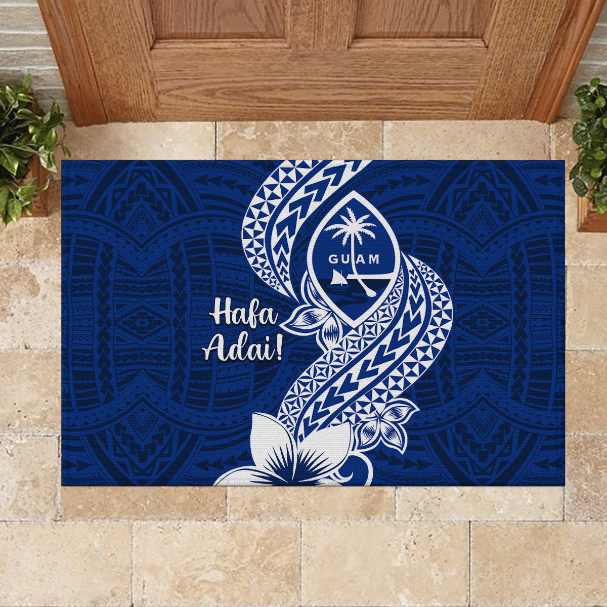 Hafa Adai Guam Rubber Doormat Polynesian Floral Blue Pattern LT01 - Polynesian Pride