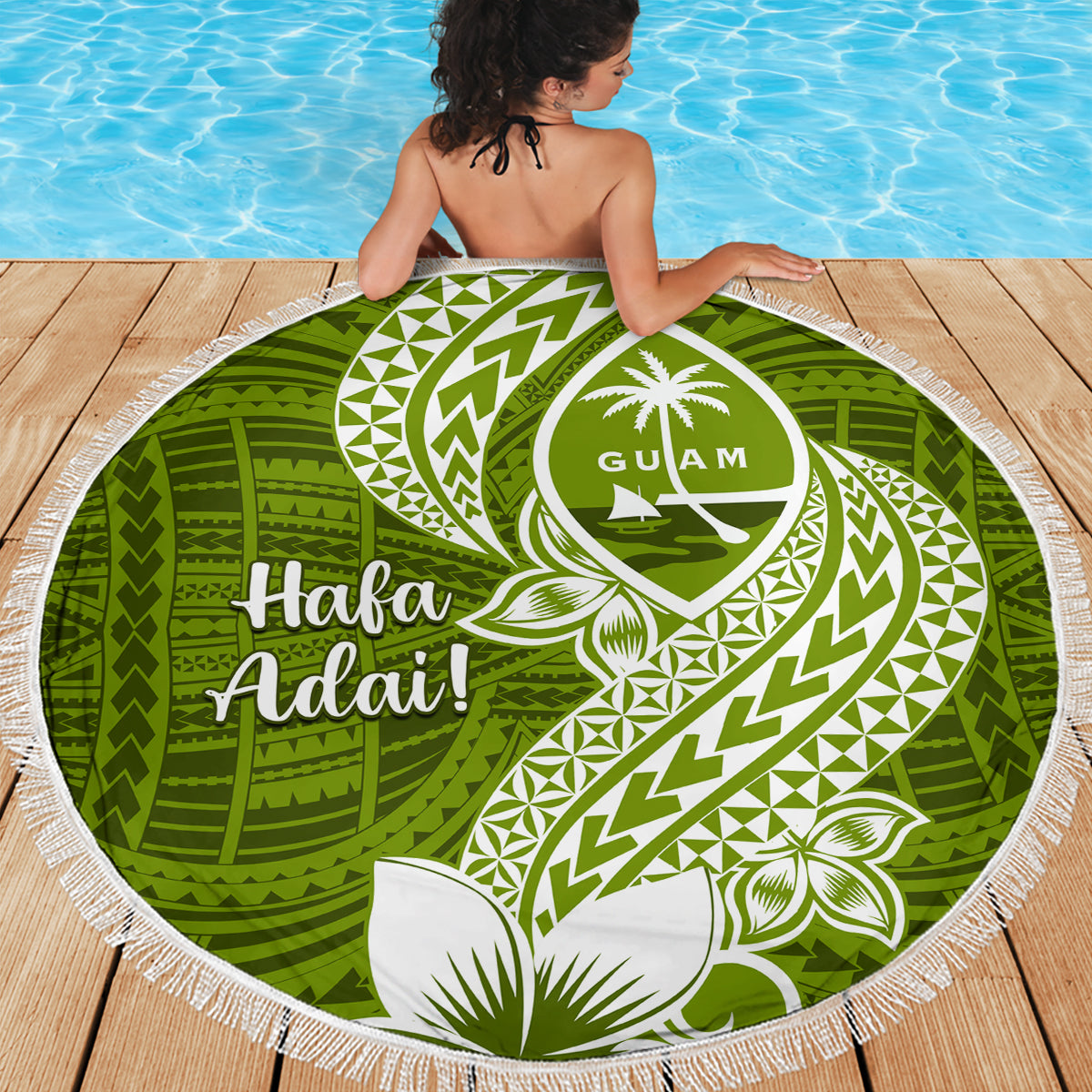 Hafa Adai Guam Beach Blanket Polynesian Olive Green Blue Pattern LT01 - Polynesian Pride