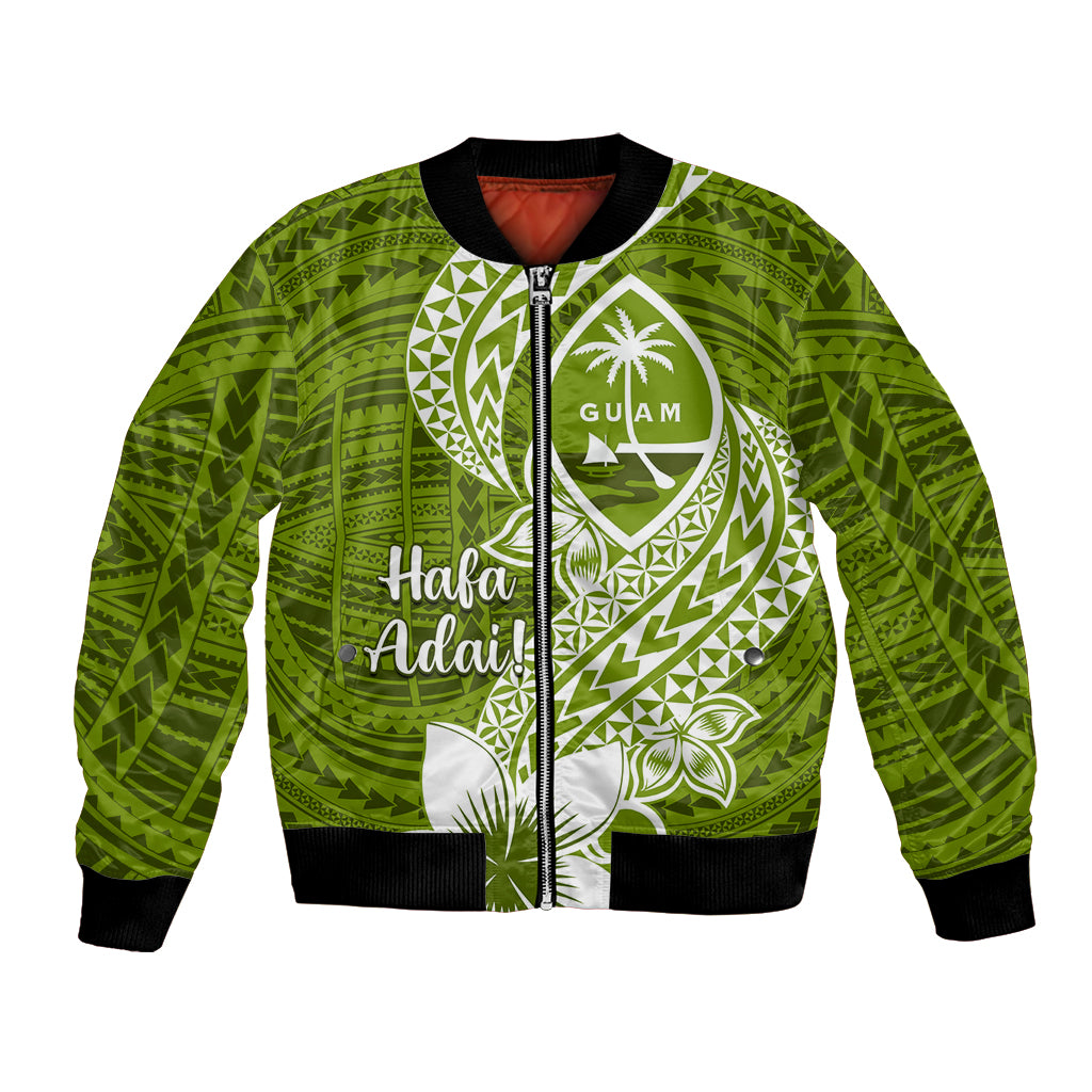 Hafa Adai Guam Bomber Jacket Polynesian Olive Green Blue Pattern LT01 Unisex Green - Polynesian Pride