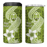 Hafa Adai Guam 4 in 1 Can Cooler Tumbler Polynesian Olive Green Blue Pattern