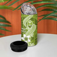 Hafa Adai Guam 4 in 1 Can Cooler Tumbler Polynesian Olive Green Blue Pattern
