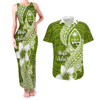 Hafa Adai Guam Couples Matching Tank Maxi Dress and Hawaiian Shirt Polynesian Olive Green Blue Pattern LT01 Green - Polynesian Pride