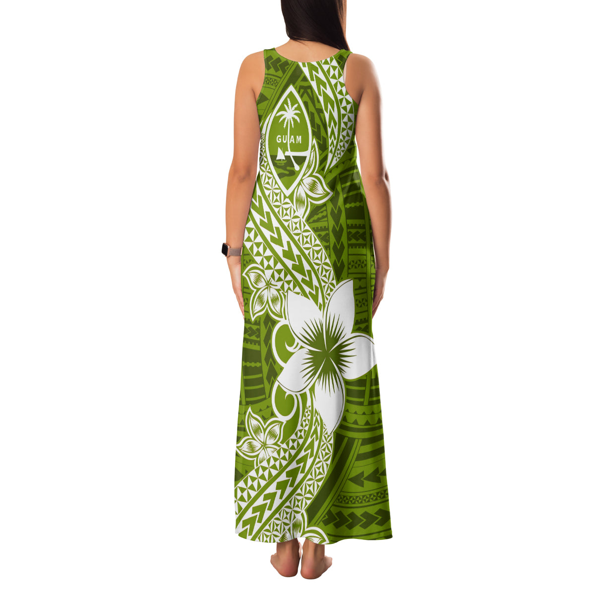 Hafa Adai Guam Family Matching Tank Maxi Dress and Hawaiian Shirt Polynesian Olive Green Blue Pattern LT01 - Polynesian Pride