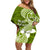 Hafa Adai Guam Off Shoulder Short Dress Polynesian Olive Green Blue Pattern LT01 Women Green - Polynesian Pride