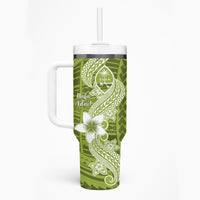 Hafa Adai Guam Tumbler With Handle Polynesian Olive Green Blue Pattern