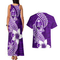 Hafa Adai Guam Couples Matching Tank Maxi Dress and Hawaiian Shirt Polynesian Floral Purple Pattern LT01 - Polynesian Pride