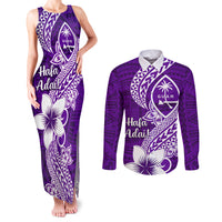 Hafa Adai Guam Couples Matching Tank Maxi Dress and Long Sleeve Button Shirt Polynesian Floral Purple Pattern LT01 Purple - Polynesian Pride