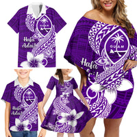 Hafa Adai Guam Family Matching Off Shoulder Short Dress and Hawaiian Shirt Polynesian Floral Purple Pattern LT01 - Polynesian Pride