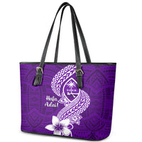 Hafa Adai Guam Leather Tote Bag Polynesian Floral Purple Pattern LT01 - Polynesian Pride
