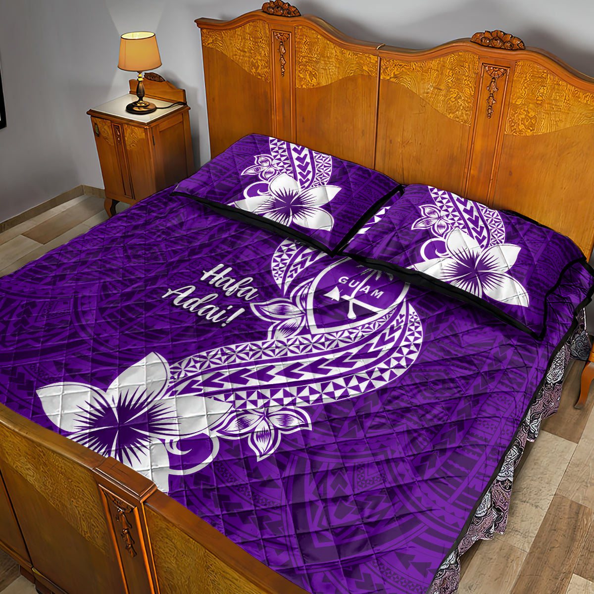 Hafa Adai Guam Quilt Bed Set Polynesian Floral Purple Pattern LT01 - Polynesian Pride