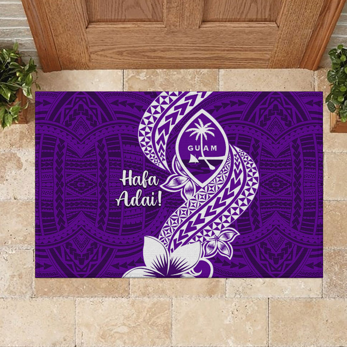 Hafa Adai Guam Rubber Doormat Polynesian Floral Purple Pattern LT01 - Polynesian Pride