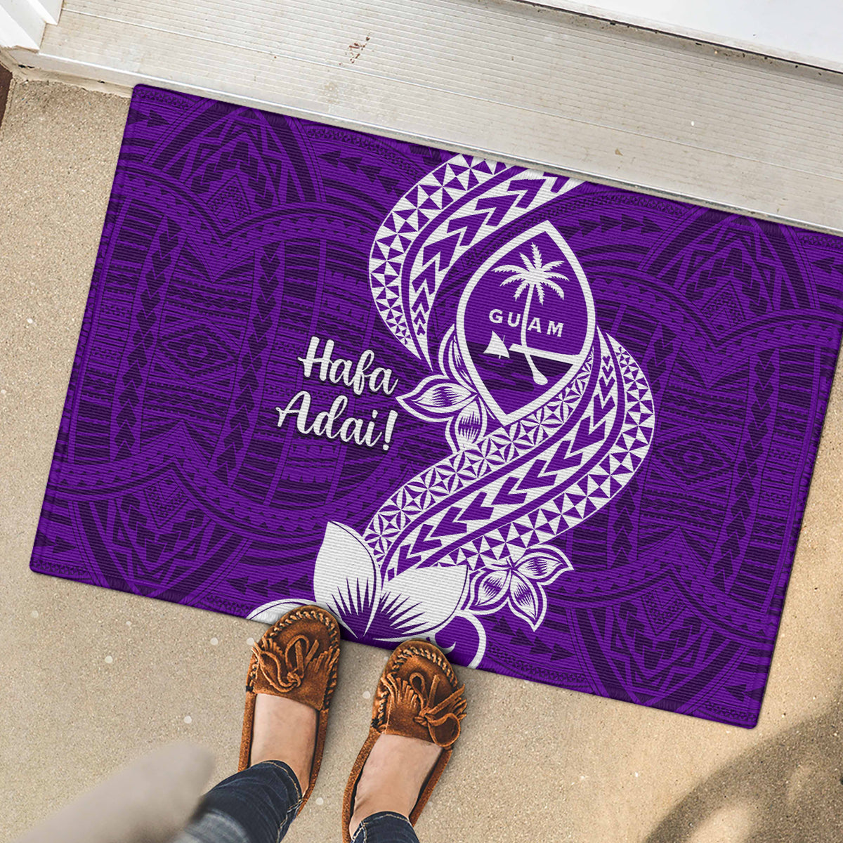 Hafa Adai Guam Rubber Doormat Polynesian Floral Purple Pattern LT01 - Polynesian Pride