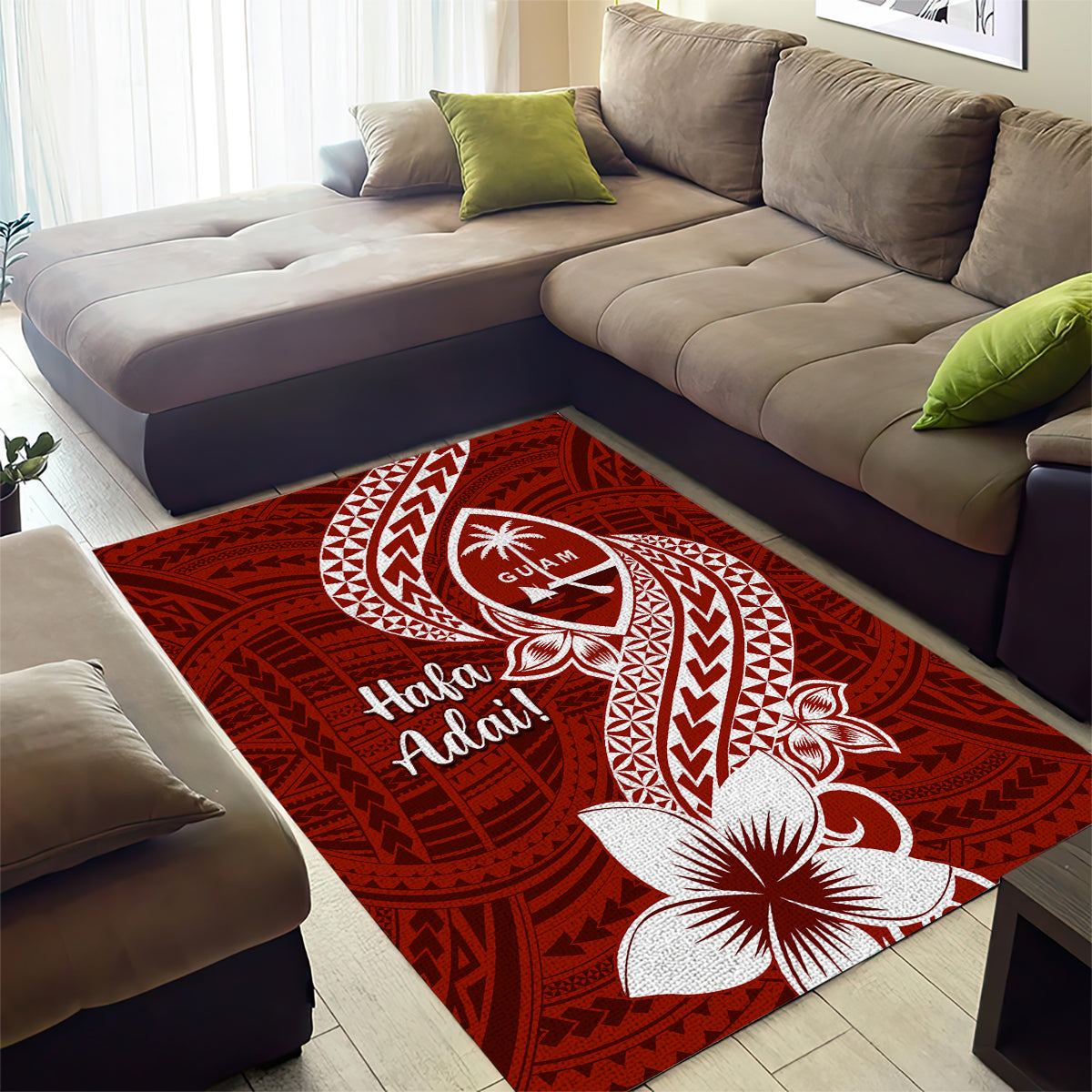 Hafa Adai Guam Area Rug Polynesian Floral Red Pattern LT01 - Polynesian Pride
