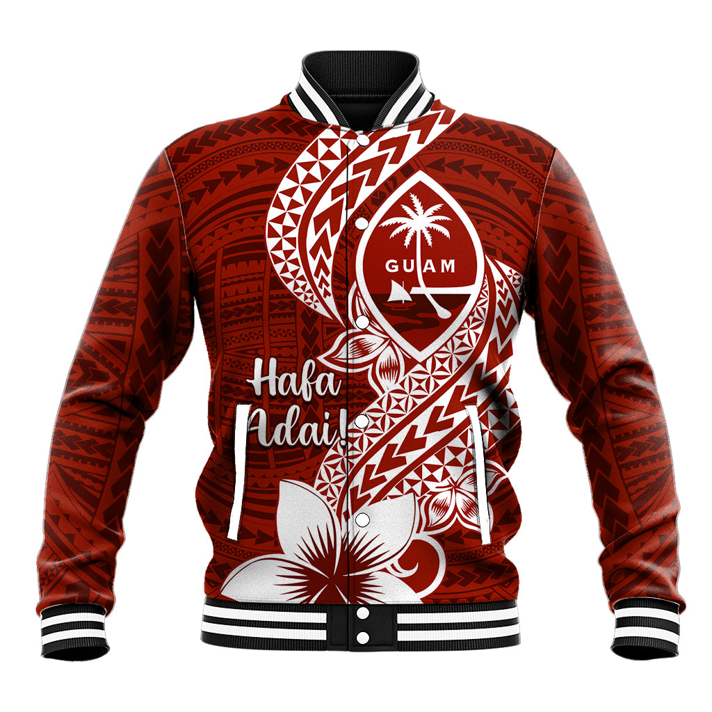 Hafa Adai Guam Baseball Jacket Polynesian Floral Red Pattern LT01 Unisex Red - Polynesian Pride