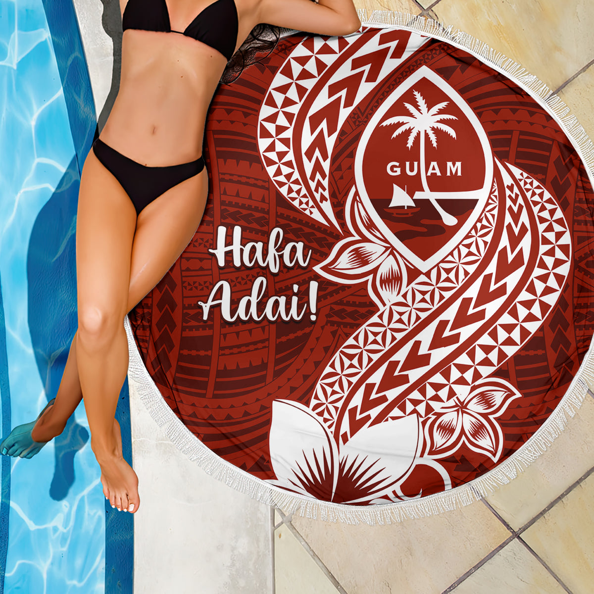 Hafa Adai Guam Beach Blanket Polynesian Floral Red Pattern LT01 - Polynesian Pride