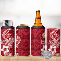 Hafa Adai Guam 4 in 1 Can Cooler Tumbler Polynesian Floral Red Pattern