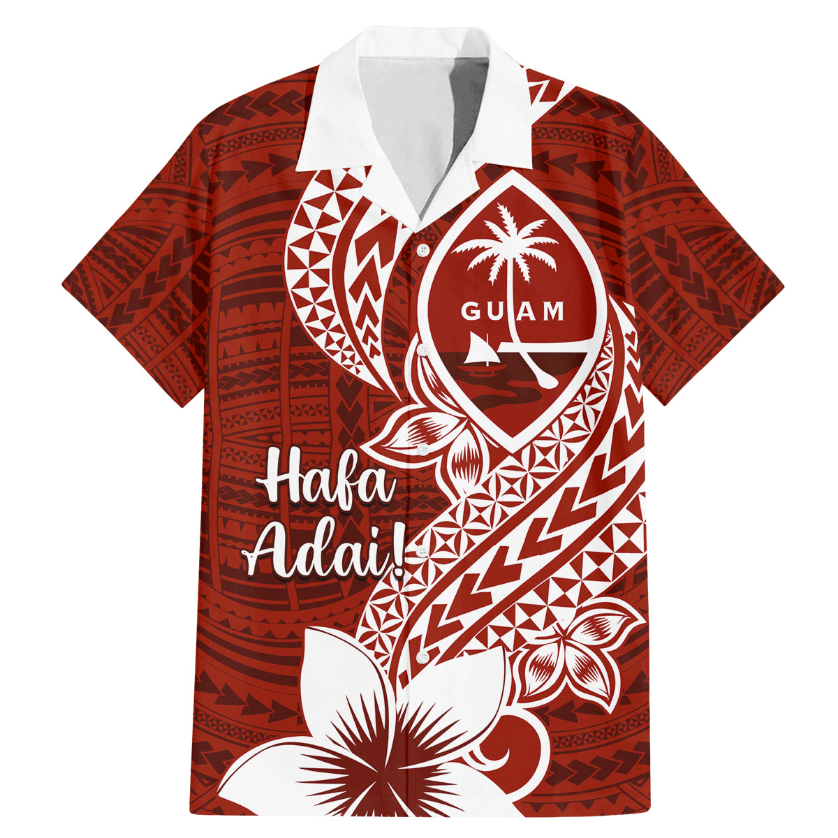 Hafa Adai Guam Family Matching Mermaid Dress and Hawaiian Shirt Polynesian Floral Red Pattern LT01 Dad's Shirt - Short Sleeve Red - Polynesian Pride