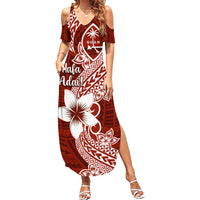 Hafa Adai Guam Family Matching Summer Maxi Dress and Hawaiian Shirt Polynesian Floral Red Pattern LT01 Mom's Dress Red - Polynesian Pride
