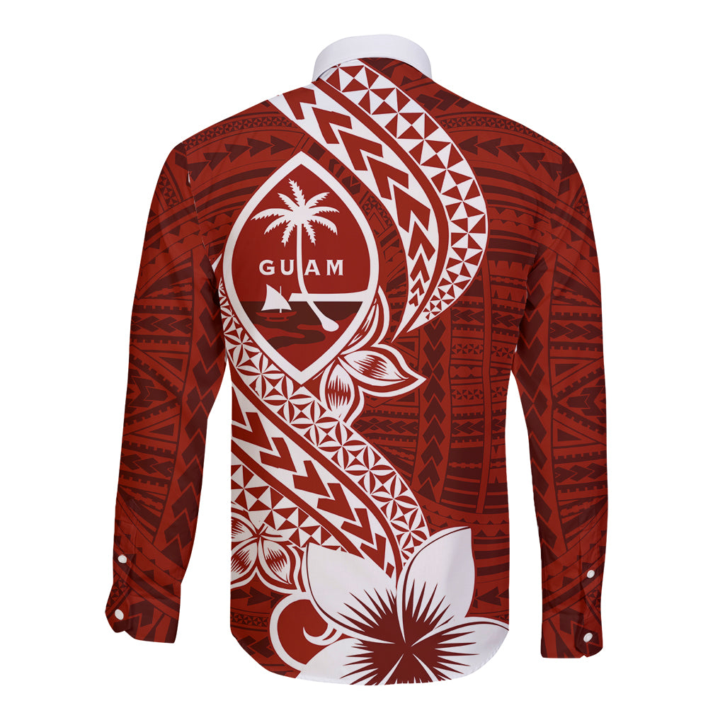 Hafa Adai Guam Long Sleeve Button Shirt Polynesian Floral Red Pattern LT01 - Polynesian Pride