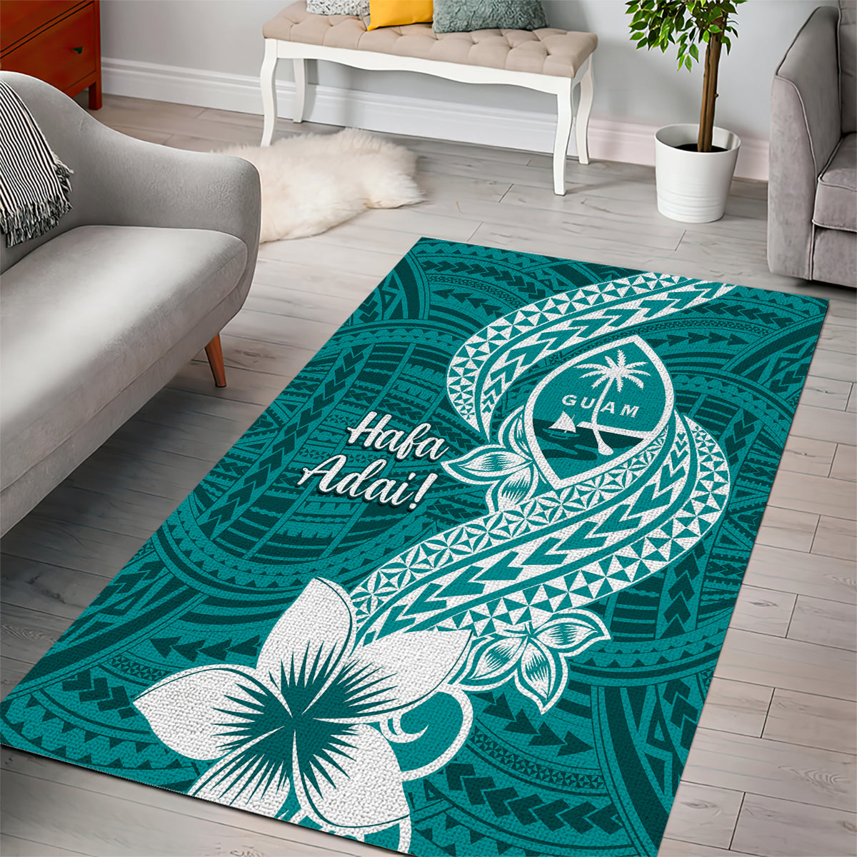 Hafa Adai Guam Area Rug Polynesian Floral Teal Pattern LT01 - Polynesian Pride