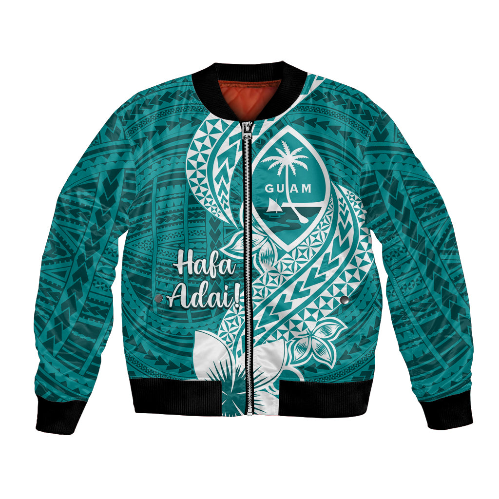 Hafa Adai Guam Bomber Jacket Polynesian Floral Teal Pattern LT01 Unisex Teal - Polynesian Pride