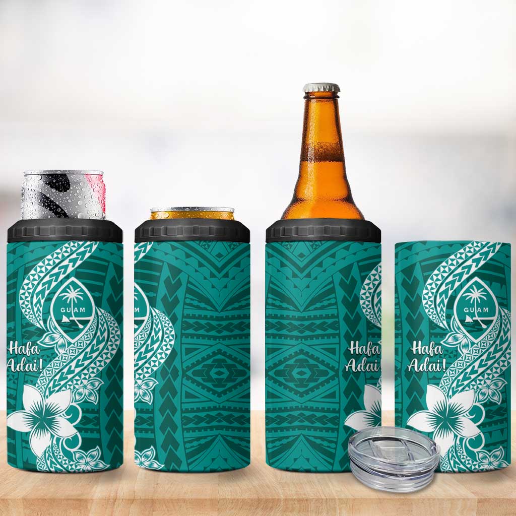 Hafa Adai Guam 4 in 1 Can Cooler Tumbler Polynesian Floral Teal Pattern