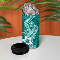 Hafa Adai Guam 4 in 1 Can Cooler Tumbler Polynesian Floral Teal Pattern