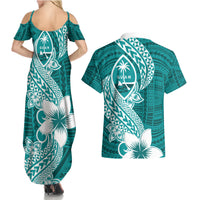 Hafa Adai Guam Couples Matching Summer Maxi Dress and Hawaiian Shirt Polynesian Floral Teal Pattern LT01 - Polynesian Pride