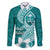 Hafa Adai Guam Family Matching Mermaid Dress and Hawaiian Shirt Polynesian Floral Teal Pattern LT01 Dad's Shirt - Long Sleeve Teal - Polynesian Pride