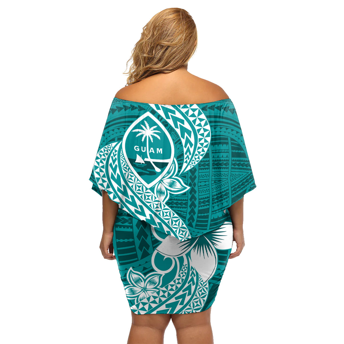 Hafa Adai Guam Family Matching Off Shoulder Short Dress and Hawaiian Shirt Polynesian Floral Teal Pattern LT01 - Polynesian Pride