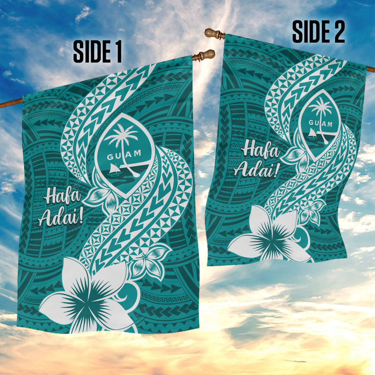 Hafa Adai Guam Garden Flag Polynesian Floral Teal Pattern LT01 - Polynesian Pride