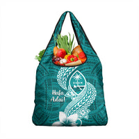Hafa Adai Guam Grocery Bag Polynesian Floral Teal Pattern