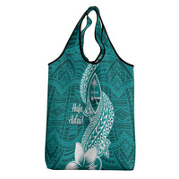 Hafa Adai Guam Grocery Bag Polynesian Floral Teal Pattern
