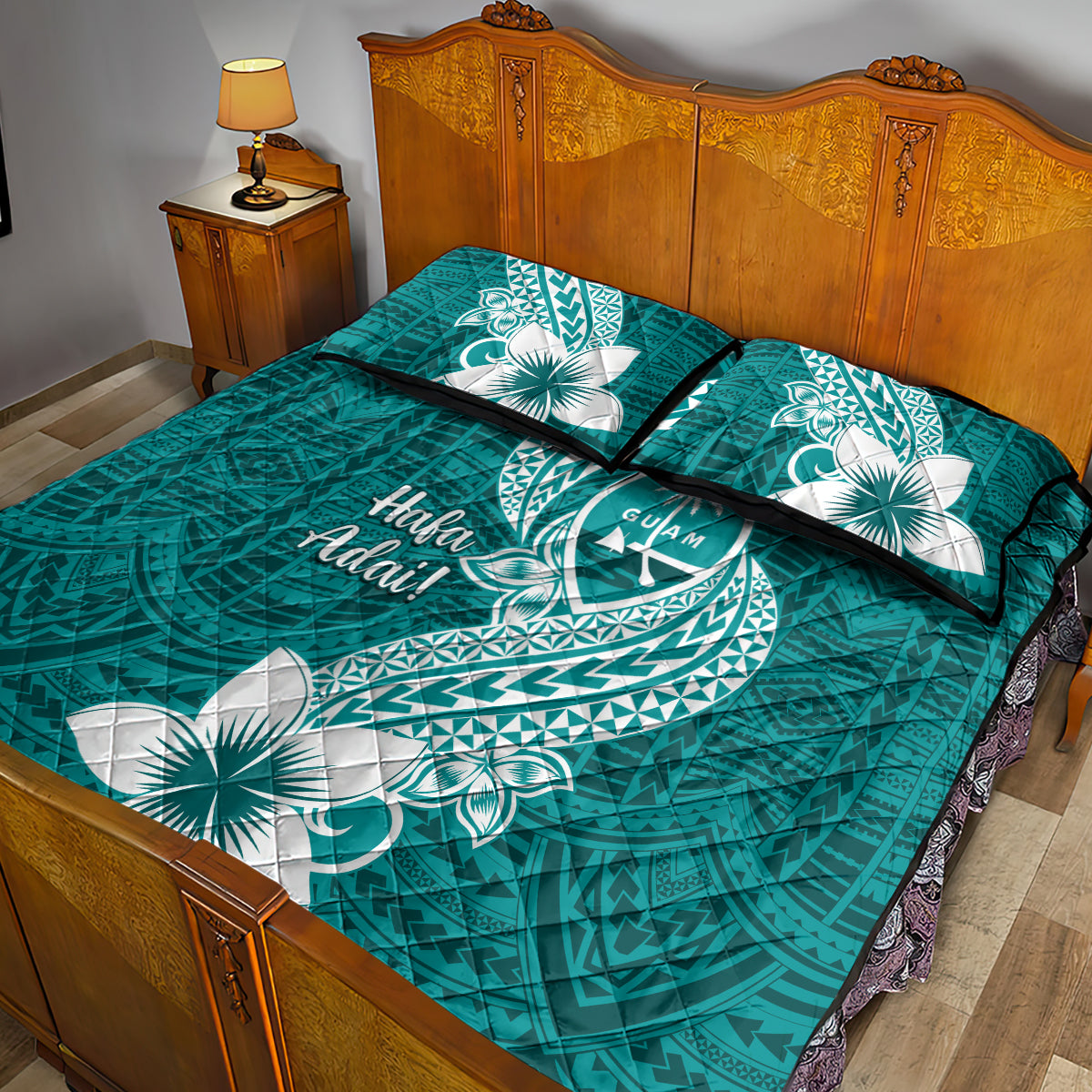 Hafa Adai Guam Quilt Bed Set Polynesian Floral Teal Pattern LT01 - Polynesian Pride