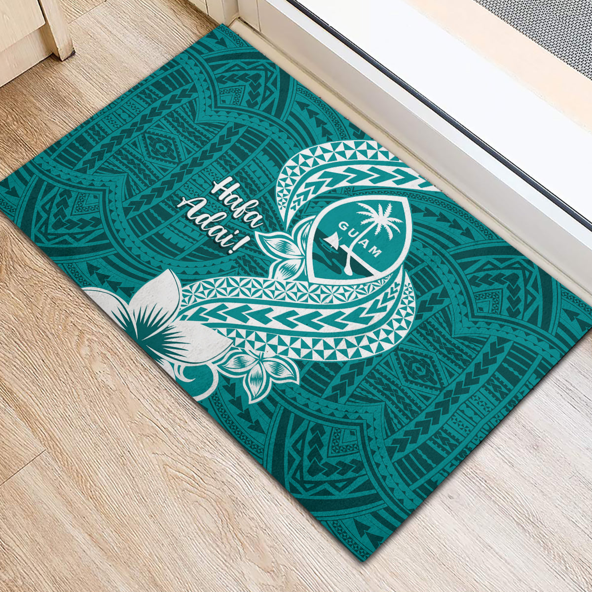 Hafa Adai Guam Rubber Doormat Polynesian Floral Teal Pattern LT01 - Polynesian Pride